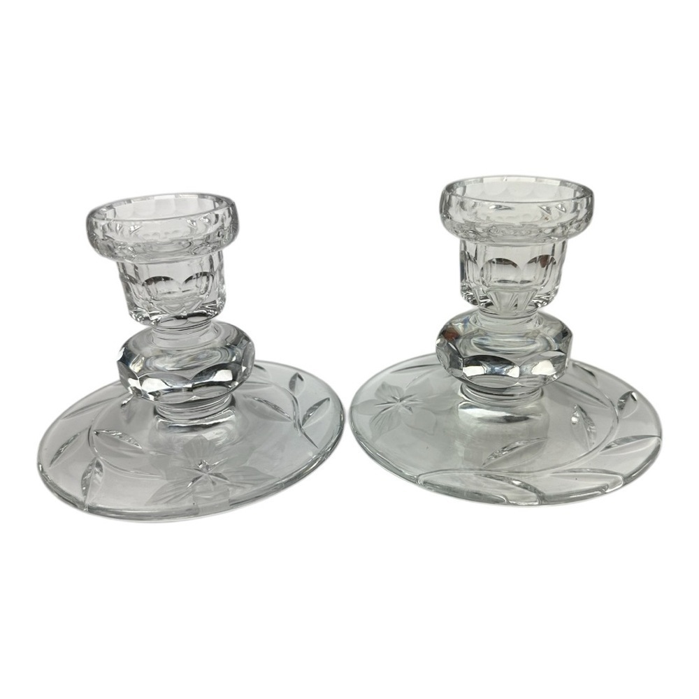 Vintage Cut Glass Candle Holders Set Of Two 3.5”